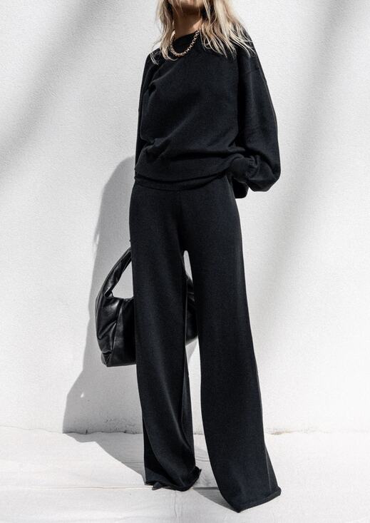 NakedCashmere Pants - Naked Cashmere | Josie Wide Leg Pants in Black Cotton Cashmere Blend L